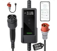 dé Mobile Wallbox 11 kW avec application, câble de charge type 2 20 m, triphasé 6-16A, chargeur pour voiture électrique CEE 16A 400 V avec puissance réglable, pour ID.3/4/5/7, iX1, Model 3/Y et autres