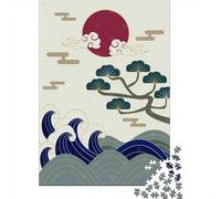 De Noël Japanese Wave & Pine Tree Art Puzzle en Bois, 1000 pièces | Pour un hobby calme : ce puzzle 1000 pièces adulte convient aux soirées, aux w nds et aux jours de repos.