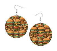 De nombreuses boucles d'oreilles mignonnes en cuir imprimé hamburgers pour femme - Boucles d'oreilles créoles colorées, accessoire parfait pour les fêtes costumées, taille unique, cuir, pas de pierre