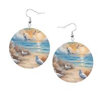 De nombreuses boucles d'oreilles mignonnes en cuir imprimé mouettes pour femme - Boucles d'oreilles créoles colorées, accessoire parfait pour les fêtes costumées, taille unique, cuir, pas de pierre