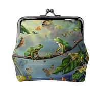 De nombreuses grenouilles chantent sur les branches, porte-monnaie d'été avec papillons imprimés pour femmes, joli portefeuille en cuir synthétique avec verrou à baiser, Noir , Taille unique, Moderne