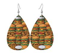 De nombreuses jolies boucles d'oreilles en cuir imprimé double face en forme de gouttes d'eau, créatives, légères et novatrices, couleurs vives et vives.
