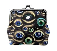 De nombreux petits portefeuilles mauvais yeux pour femme, porte-monnaie pour femme, petit portefeuille pour femme, avec fermeture éclair et verrou de baiser, noir, One Size, Art déco