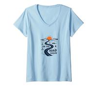 De Nouveau sur la Route : Voyage aventureux sur Une autoroute dans Le désert T-Shirt avec Col en V, Femme, Bleu Céleste, XL
