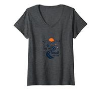 De Nouveau sur la Route : Voyage aventureux sur Une autoroute dans Le désert T-Shirt avec Col en V, Femme, Chiné Foncé, XL