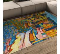 de Paysage d Hiver pour Le Salon Grand Tapis 60x90cm Peinture à l Huile Vintage Impression Lavable en Machine Antidérapant Bleu Sarcelle Jaune Coup Pinceau Sol Chambre Manger Salle