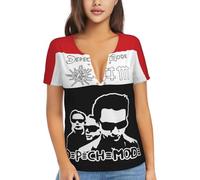 De&PE&Che T-shirt pour femme avec col en V et col en V profond avec œillets en acier inoxydable et manches courtes, Depeche Mode-1, XXL