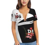 De&PE&Che T-shirt pour femme avec col en V et col en V profond avec œillets en acier inoxydable et manches courtes, Depeche Mode-5, XL