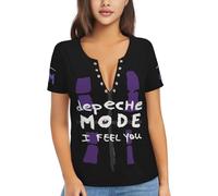 De&PE&Che T-shirt pour femme avec col en V et col en V profond avec œillets en acier inoxydable et manches courtes, Depeche Mode-10, XXL