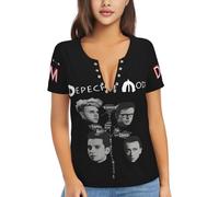 De&PE&Che T-shirt pour femme avec col en V et col en V profond avec œillets en acier inoxydable et manches courtes, Depeche Mode-7, M