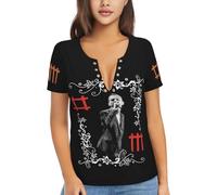 De&PE&Che T-shirt pour femme avec col en V et col en V profond avec œillets en acier inoxydable et manches courtes, Depeche Mode-11, M