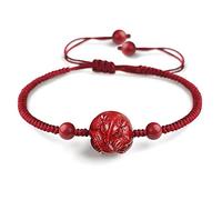 de Pierres précieuses Naturelles, Charme de Tortue de Fleur de pêcher du Zodiaque chanceuxBracelet Rouge de cinabre Naturel tressé amulette de Corde de Corde Rouge Attirer l'argent prospérité