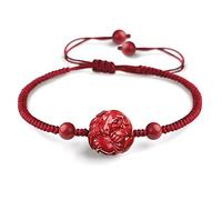 de Pierres précieuses Naturelles, Charme de Tortue de Fleur de pêcher du Zodiaque chanceuxBracelet Rouge de cinabre Naturel tressé amulette de Corde de Corde Rouge Attirer l'argent prospérité