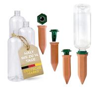 De-Plastik Système d'irrigation pour plantes - Lot de cônes en argile in daptateurs & bouteilles en PET de 750 ml - Arrosage automatique en vacances pour plantes d'intérieur & balcon