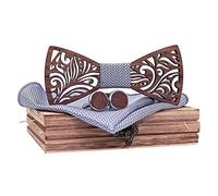 De Poil manuel en bois pour noeud papillon Bowtie Wood Hollow sculpté et boîte En Coton (Grey, One Size)