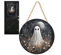 de porte d'Halloween - Décoration en bois - Pendentif mural - 2D Happy Halloween - Pour entrée, salle à manger - Décoration d'intérieur effrayante avec fantôme, et couleurs d'automne