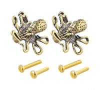 de Porte en Laiton Massif Design Poulpe - Créatif Animalier Doré pour Intérieur Élégant - 2 Unités 3,6x3,8 cm(B)