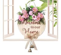 de porte « Welcome to Home » - Panneau de bienvenue de printemps - Bienvenue dans notre décoration murale pour la maison - ronde en bois de 30 cm avec nœud et clochette - Décoration