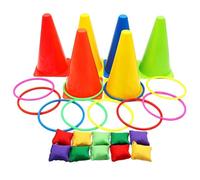 de poufs - de carnaval Ring-Toss | Activité familiale 3 en 1 | 6 seaux, 10 cerceaux et 10 sacs à lancer, configuration de parcours d'obstacles, interaction parent-enfant pour cour, parc