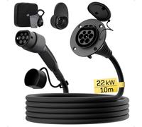 dé Rallonge Câble de Recharge pour Voiture Électrique Type 2 22kW [10m, 32A] Câble d'extension Triphasé 400V, Classé IP54, Compatible avec Tous Les BEV et HPEV IEC62196-2, avec Sac de Transport