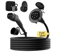 dé Rallonge Câble de Recharge pour Voiture Électrique Type 2 7,4kW [15m, 32A] Câble d'extension Monophasé 230V, Classé IP54, Compatible avec Tous Les BEV et HPEV IEC62196-2, avec Sac de Transport
