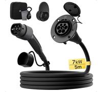 dé Rallonge Câble de Recharge pour Voiture Électrique Type 2 7,4kW [5m, 32A] Câble d'extension Monophasé 230V, Classé IP54, Compatible avec Tous Les BEV et HPEV IEC62196-2, avec Sac de Transport