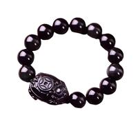 de Richesse Feng Shui en Obsidienne Noire, Tortue Dragon, Bijoux Authentiques, amulette en Cristal de Chakra de guérison, Porte-Bonheur, Cadeaux pour Femmes Hommes, 10 mm