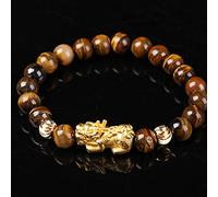 de Richesse Feng Shui pour Hommes, en Pierre d'oeil de Tigre Jaune, Extensible sculpté à la Main, Perle de Mantra, Talisman pour la prospérité, l'argent, Bonne Chance, 8 mm