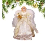 de Sapin de Noël - d'ange au Sommet du Sapin de Noël, Figurine d'ange de Sapin de Noël, Ange de Noël Debout avec Ailes en Plumes pour décorations de Sapin de Noël