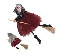 de sorcière de cuisine faite à la main avec balai - Figurine | Poupée de sorcière de cuisine faite à la main en tissu avec balai pour fenêtre de cheminée d'Halloween vintage 22 g 24 x 4 x