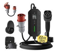 dé Station de charge mobile 22 kW [3 phases|15 m|6-32 A] avec compteur électrique, câble de charge CEE 32 A vers type 2 et chargeur EV pour modèles Y/3, ID.3/4/5, MG4, EX30, e-up, e-tron, Zoe et