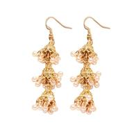 De styles ethniques bohémiens, boucles d ' oreilles pendantes à trois couches avec cloches creuses et pompons pour diverses occasions, boucles d ' oreilles pendantes à carillons légers