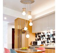 de Table à Manger Suspendu E27 à intensité Variable, 150 cm, Suspension réglable en Hauteur à 5 Flammes, pour Cuisine, Salle à Manger, Salon, Chambre à Coucher, plafonnier en Bois, RVVU
