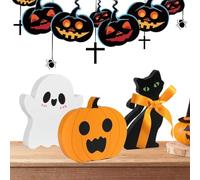 de table rustique Happy Halloween - Plateau à étages - Décoration | Le panneau de table d'Halloween crée un accent de vacances inspiré de la ferme | Plateau décoratif à étages pour étagères