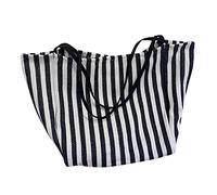 De Taille Tactique Sac rayé sac fourre-tout en toile pour femmes plage d'été tissu classique doux sac à main femme sac à poignée supérieure décontracté Lunch Isotherme Pour Hommes (Black, One Size)