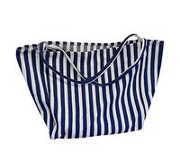 De Taille Tactique Sac rayé sac fourre-tout en toile pour femmes plage d'été tissu classique doux sac à main femme sac à poignée supérieure décontracté Lunch Isotherme Pour Hommes (Blue, One Size)