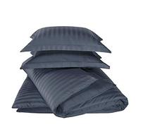 De Witte Lietaer Parure Zygo Indigo Housse de Couette + 2 Taies d'Oreiller avec Volant Coton Peigné Bleu Marine 240 x 220 cm