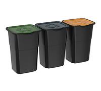 DEA HOME Poubelle de recyclage ECOPAT 3 compartiments de 25 l en plastique pour intérieur et extérieur (Noir)