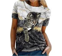 DeaAmyGline Chat 3D T-Shirt Fille - T-Shirt DéContracté à Imprimé Chat 3D Mode pour Femmes T-Shirts à Col Rond Et à Manches Courtes Chemisier Chat Femme Haut Femme Chic Pas Cher