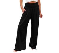 DeaAmyGline Pantalon Femme Fluide Taille Haute Large Décontracté Pantalon Large en Élastiquée Cordon De Serrage Pantalon Baggy Pantalon 7/8 Pantacourt Été Léger Pants De Plage
