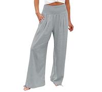 DeaAmyGline Pantalon Femme Fluide Taille Haute Large Décontracté Pantalon Large en Élastiquée Cordon De Serrage Pantalon Baggy Pantalon 7/8 Pantacourt Été Léger Pants De Plage