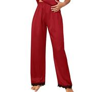 DeaAmyGline Pyjama Femme Chic, Pyjama Pantalon pour Femmes Lingerie Satin Chemise Lingerie Sexy Nuisette Slip Robe De Sommeil Sexy Slip Vêtements De Nuit Pantalon Body Chemisier (Red, XL)