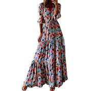 DeaAmyGline Robe Cocktail Femme Chic Mode Féminine Imprimé Col en V Poche Robe Tunique Cravate À Manches Longues Tenue Décontractée Robes Femmes Grandes Tailles (A, XL)