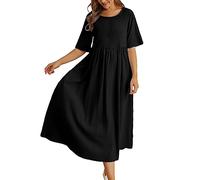 DeaAmyGline Robe Mi-Longue Ample en Coton Et Lin À Col Rond Et Manches À Cinq Points Robe Longue Grande Taille Robe De Cocktail Grande Taille Robe Femme 52