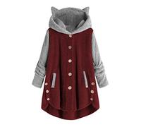 DeaAmyGline Veste Polaire Femme Chaude Manteau De Velours Oreille De Chat À Capuche Soild Patchwork Bouton Automne Veste En Peluche Pyjama Polaire Grand Taille Sweat à Capuche Pull Loose Hiver