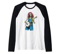 Dead Banjo Player Hippie Bluegrass Skeleton Manche Raglan