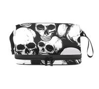 Dead Human Skulls Trousse de toilette double couche pour femmes et filles Trousse de toilette de voyage Trousse de maquillage pratique avec compartiment à pinceaux, multicolore, 27x15x14