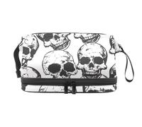 Dead Human Skulls Trousse de toilette double couche pour femmes et filles Trousse de toilette de voyage Trousse de maquillage pratique avec compartiment à pinceaux, multicolore, 27x15x14