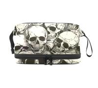 Dead Human Skulls Trousse de toilette double couche pour femmes et filles Trousse de toilette de voyage Trousse de maquillage pratique avec compartiment à pinceaux, multicolore, 27x15x14