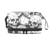 Dead Human Skulls Trousse de toilette double couche pour femmes et filles Trousse de toilette de voyage Trousse de maquillage pratique avec compartiment à pinceaux, multicolore, 27x15x14